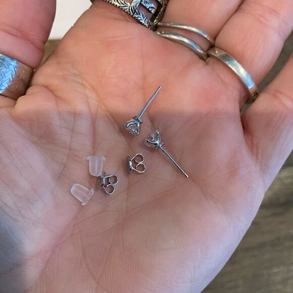 Elegant Moissanite Silver Stud Earrings - Picture 3 of 4